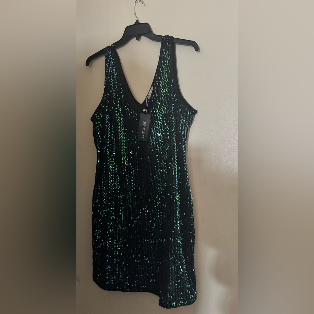 Glamorous Black and Green Sequin Mini Dress